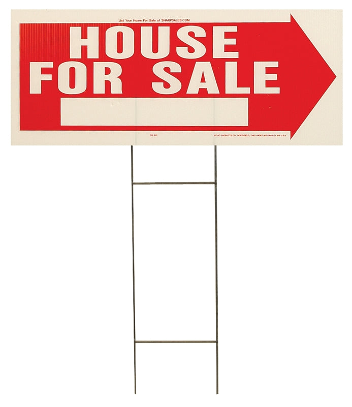 Hy-Ko RS-801 Lawn Sign, House For Sale, White Legend, Plastic, 24 in W x 9-1/2 in H Dimensions