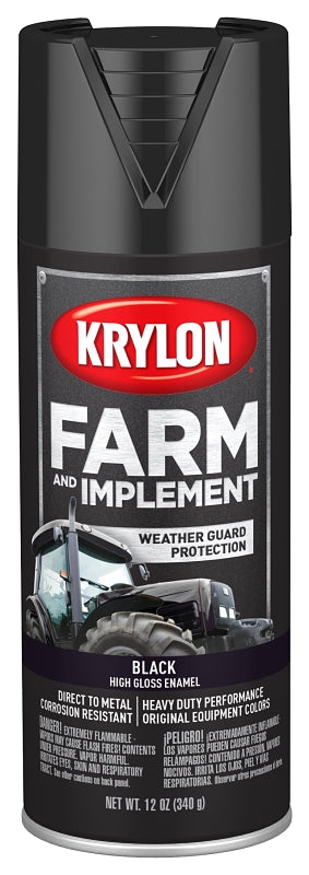Krylon K01931007 Farm Equipment Spray, Gloss, Black, 12 oz