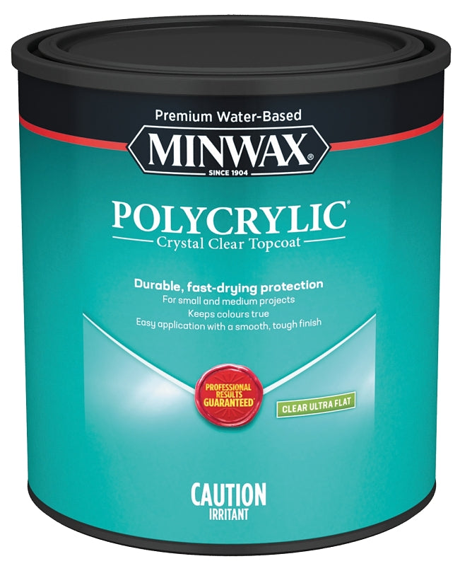 Minwax Polycrylic CM6111144 Waterbased Polyurethane, Ultra Flat, Liquid, Clear, 946 mL