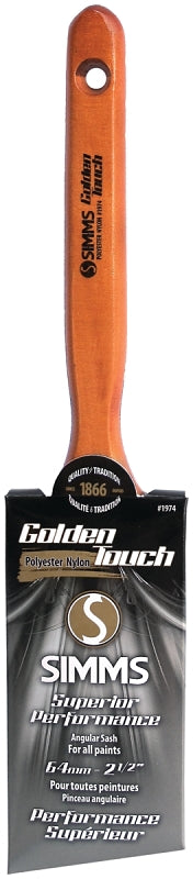 Golden Touch Superior Performance 1974-64 Angular Sash Brush, 2-1/2 in W, 2-7/8 in L Bristle, Nylon/Polyester Bristle