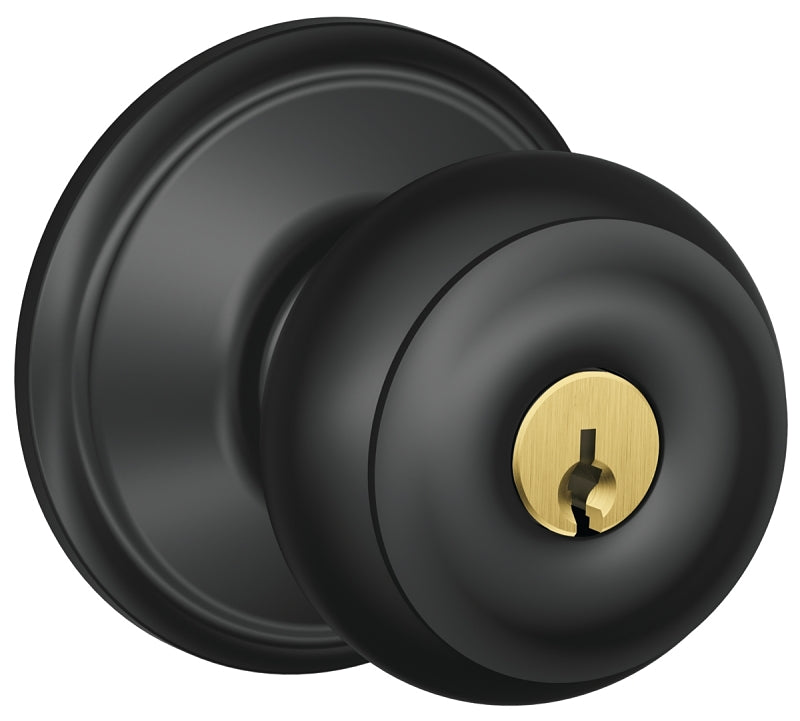 Schlage Georgian Series F51AGEO622 Entry Knob Set, Knob Handle, Matte Black, Metal, C Keyway, Residential, Grade 2 Grade
