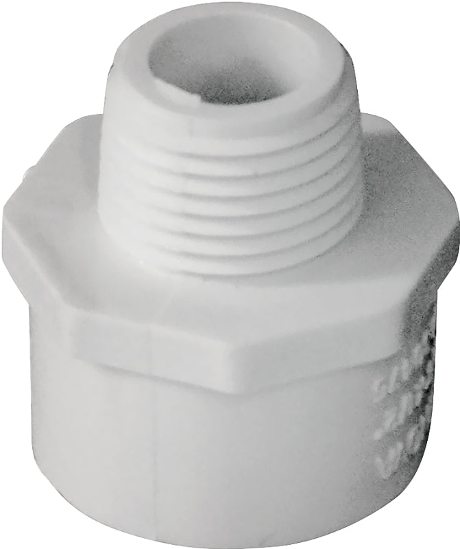 Lasco 436074BC Reducing Pipe Adapter, 1/2 x 3/4 in, MPT x Slip, PVC, White, SCH 40 Schedule