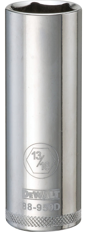 DeWALT DWMT88950OSP Drive Socket, 13/16 in Socket, 1/2 in Drive, 6-Point, Vanadium Steel, Polished Chrome