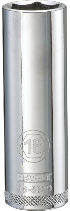 DeWALT DWMT93533OSP Drive Socket, 18 mm Socket, 1/2 in Drive, 6-Point, Vanadium Steel, Polished Chrome