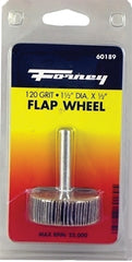 Forney 60189 Flap Wheel, 1-1/2 in Dia, 1/2 in Thick, 1/4 in Arbor, 120 Grit, Aluminum Oxide Abrasive