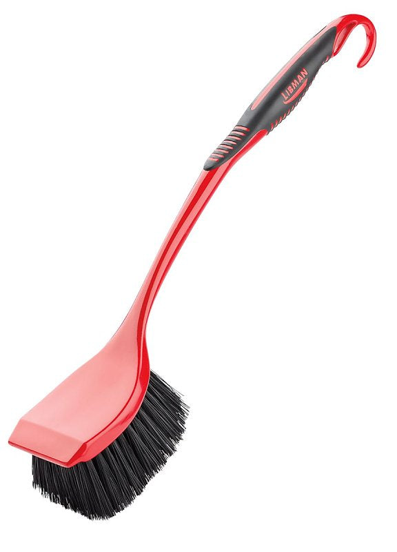 Libman 522 Long Handle Utility Brush, 2 in L Trim, PET, 5 in W Brush, 19 in OAL, Red
