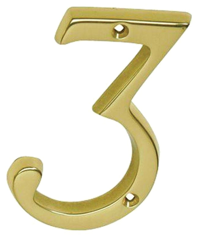 Schlage CS2-3036-605 #3 House Number, Character: 3, 4 in H Character, Brass Character, Brass