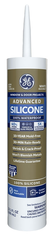 GE Silicone II GE5010 Window and Door Caulk, White, -55 to 400 deg F, 10.1 oz Cartridge