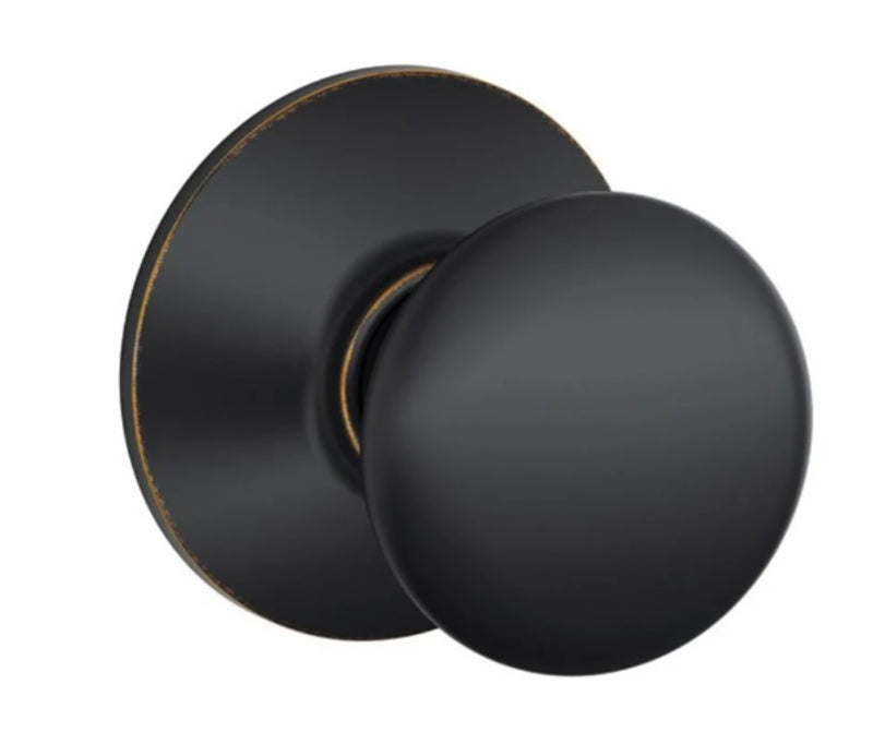 Schlage Plymouth Series F10VPLY716 Passage Knob, Knob Handle, Metal, Aged Bronze, 2-3/8, 2-3/4 in Backset