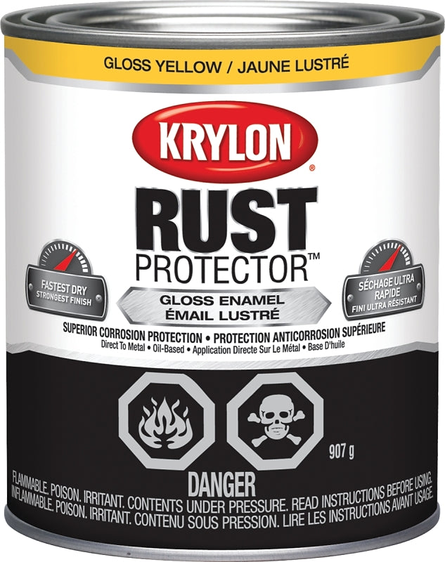 Krylon Rust Protector 69206 Enamel Paint, Gloss, Yellow, 1 qt