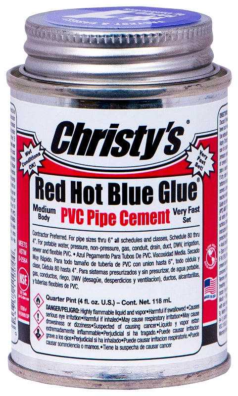 Christy's RH-RHBV-QP-48 Solvent Cement, 0.25 pt, Can, Medium Syrupy Liquid, Blue