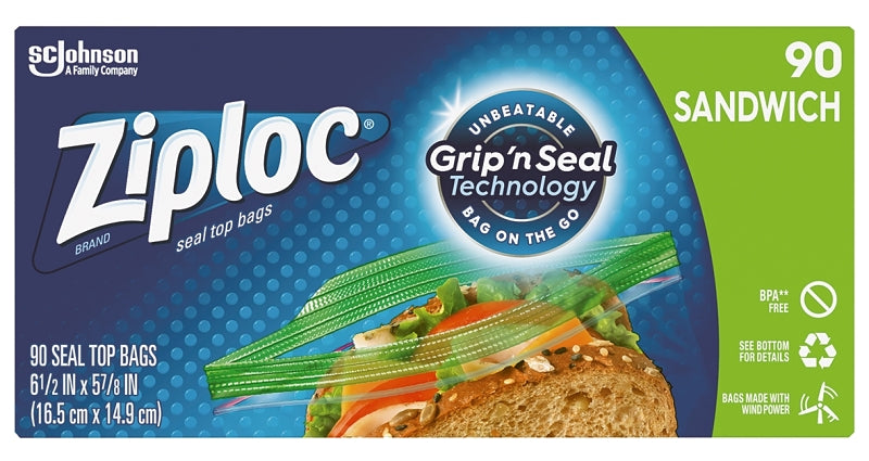 Ziploc 71147 Series Sandwich Bag, Zipper Closure, 5-7/8 in W, 6- 1/2 in L