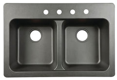 KINDRED FTB904BX Kitchen Sink, 4-Deck Hole, 33 in OAW, 22 in OAH, 9 in OAD, Tectonite, Black, Top Mounting