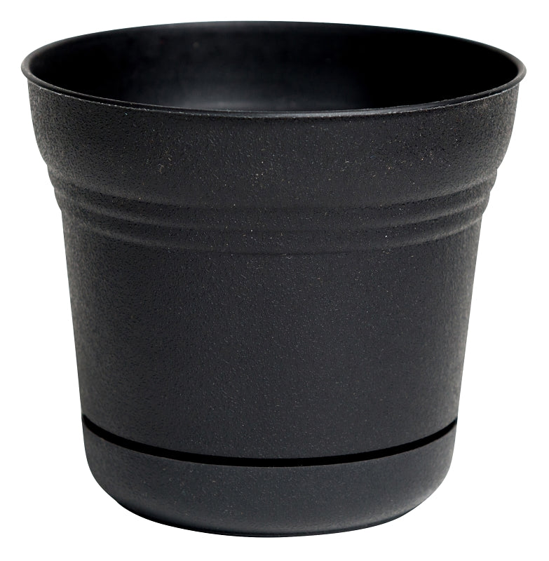 Bloem Ocean SPO500 Saturn Planter, 5 in W, 5 in D, Classic Textured Design, Plastic, Black, Matte