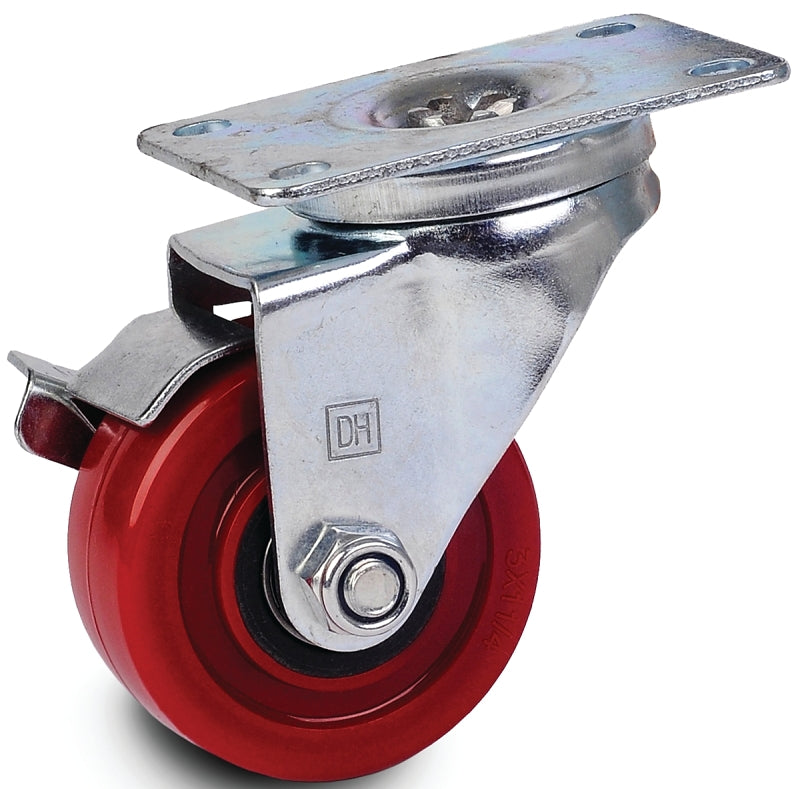 Dh Casters C-LM3P1PUSB Swivel Caster, 3 in Dia Wheel, 1-1/4 in W Wheel, Polyurethane Wheel, Red, 240 lb