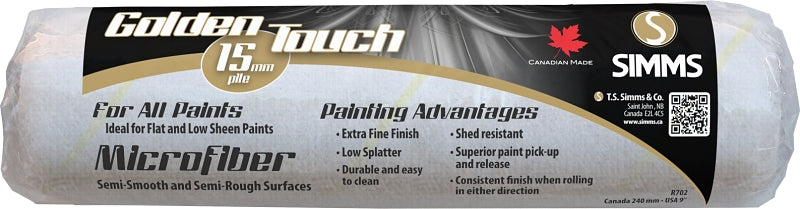 Golden Touch Superior Performance R-702 Roller Refill, 1/2 in Thick Nap, 9-1/2 in L, Microfiber Cover