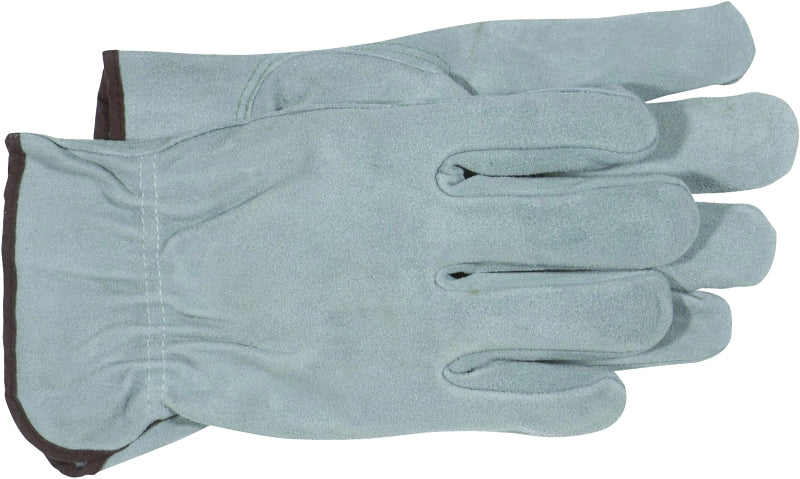 Boss 4065L Gloves, L, Keystone Thumb, Open, Shirred Elastic Back Cuff, Cowhide Leather, Gray