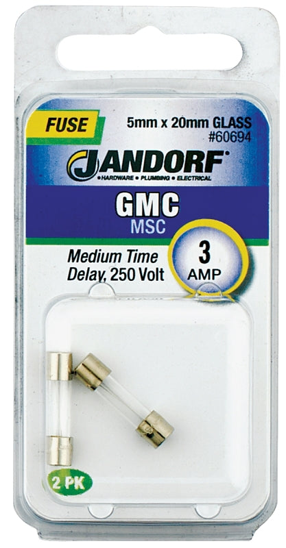 Jandorf 60694 Time Delay Fuse, 3 A, 250 V, 100 A, 10 kA Interrupt, Glass Body