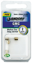 Jandorf 60693 Time Delay Fuse, 2 A, 250 V, 100 A, 10 kA Interrupt, Glass Body