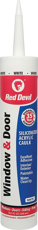 Red Devil 0846 Siliconized Acrylic Caulk, White, -20 to 180 deg F, 10.1 fl-oz Cartridge