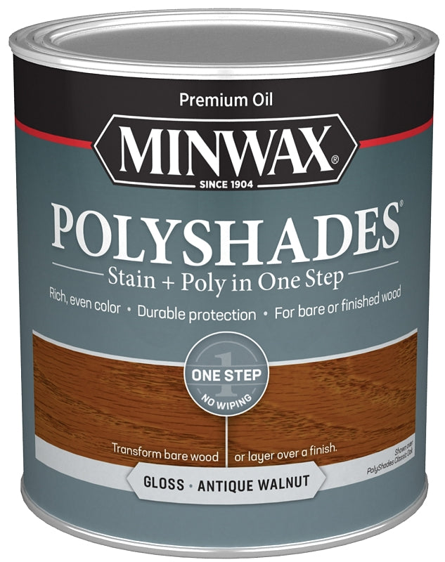 Minwax PolyShades 61440444 Wood Stain and Polyurethane, Antique Walnut, Liquid, 1 qt, Can
