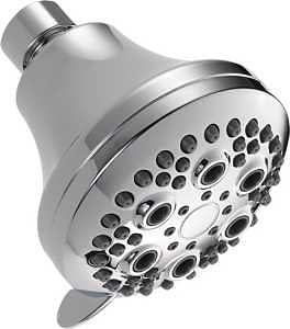 Delta 75504 Shower Head, 2.5 gpm, 5-Spray Function, Plastic, Chrome, 3-3/8 in Dia, 4 in L