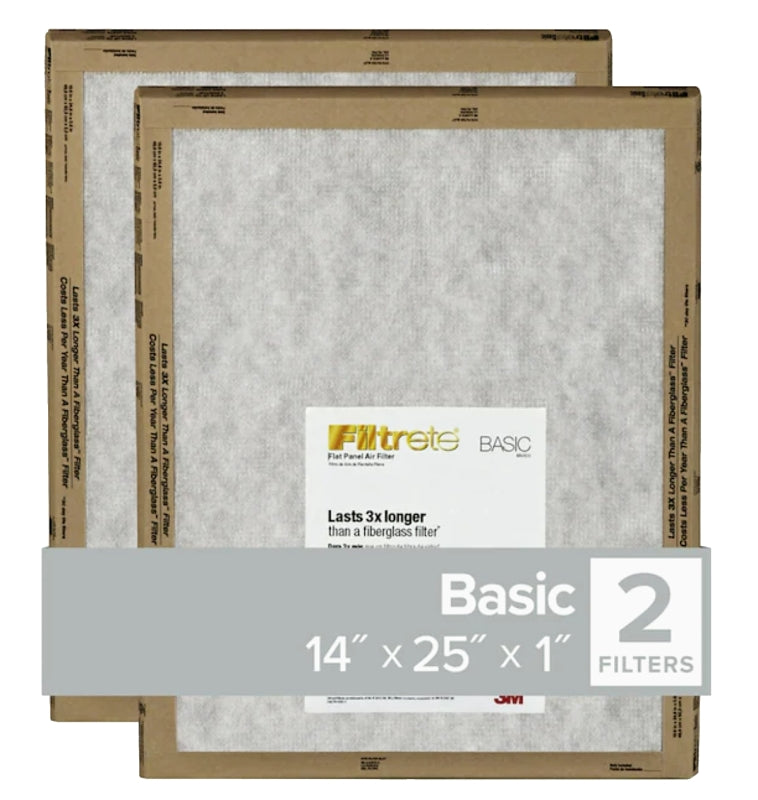 Filtrete FPL04-2PK-24 Flat Panel Air Filter, 25 in L, 14 in W, 2 MERV, For: Air Conditioner, Furnace and HVAC System