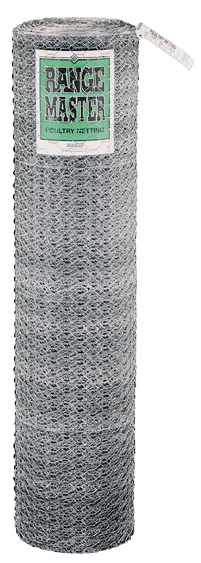 Rangemaster 6027 Poultry Net, 50 ft L, 48 in W, 20 Gauge, Hexagonal Mesh, 2 in Mesh, Galvanized Steel