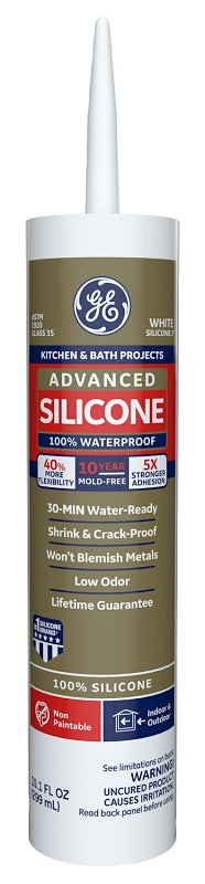 GE Silicone II GE5070 Caulk, White, -60 to 400 deg F, 10.1 oz Cartridge