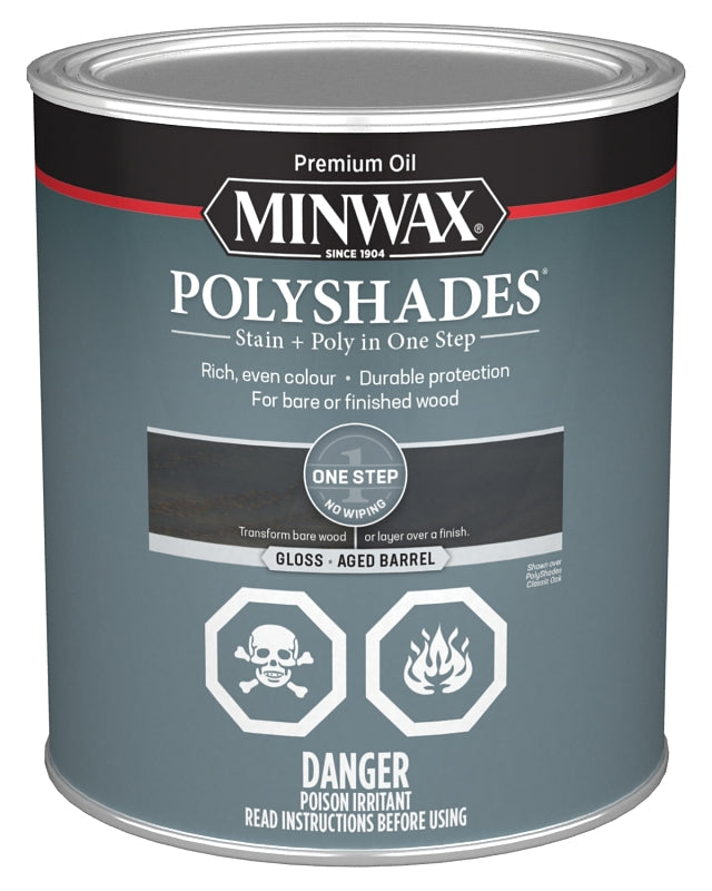 Minwax PolyShades CM6149944 Stain, Gloss, Aged Barrel, 1 qt