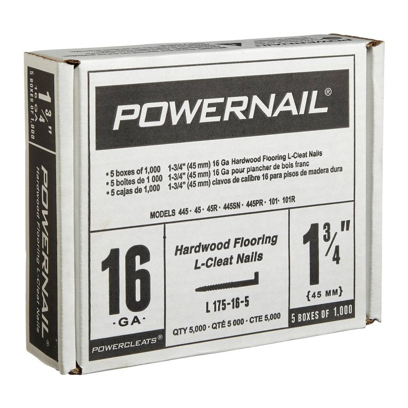 Powernail PowerCleats L175165 Floor Cleat, 1-3/4 in L, 16 ga, Carbon Steel, L-Shaped Head