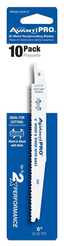 Avanti Pro PS0612AW10 Reciprocating Saw Blade, 2 in W, 6 in L, 6/12 TPI