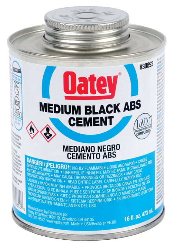 Oatey 30889 Solvent Cement, Opaque Liquid, Black, 8 oz Can