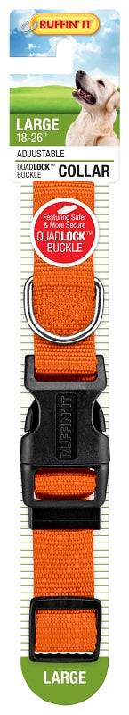 Ruffin'It 31643 Adjustable Dog Collar, 18 to 26 in L, 1 in W, Nylon, Orange
