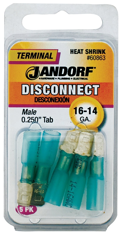 Jandorf 60863 Disconnect Terminal, 16 to 14 AWG Wire, Copper Contact, Blue