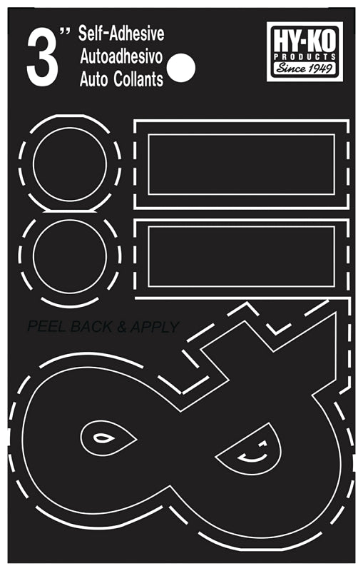 Hy-Ko 30400 Series 30437 Die-Cut Symbol Set, Character: .- &, 3 in H Character, Black Character, Vinyl