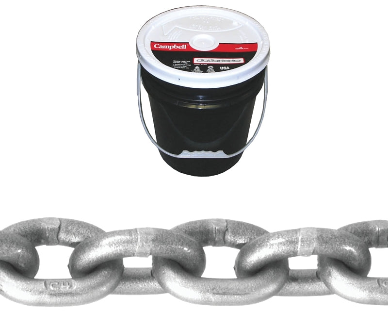 Campbell 0181623 High-Test Chain, 3/8 in, 75 ft L, 5400 lb Working Load, 43 Grade, Carbon Steel, Zinc