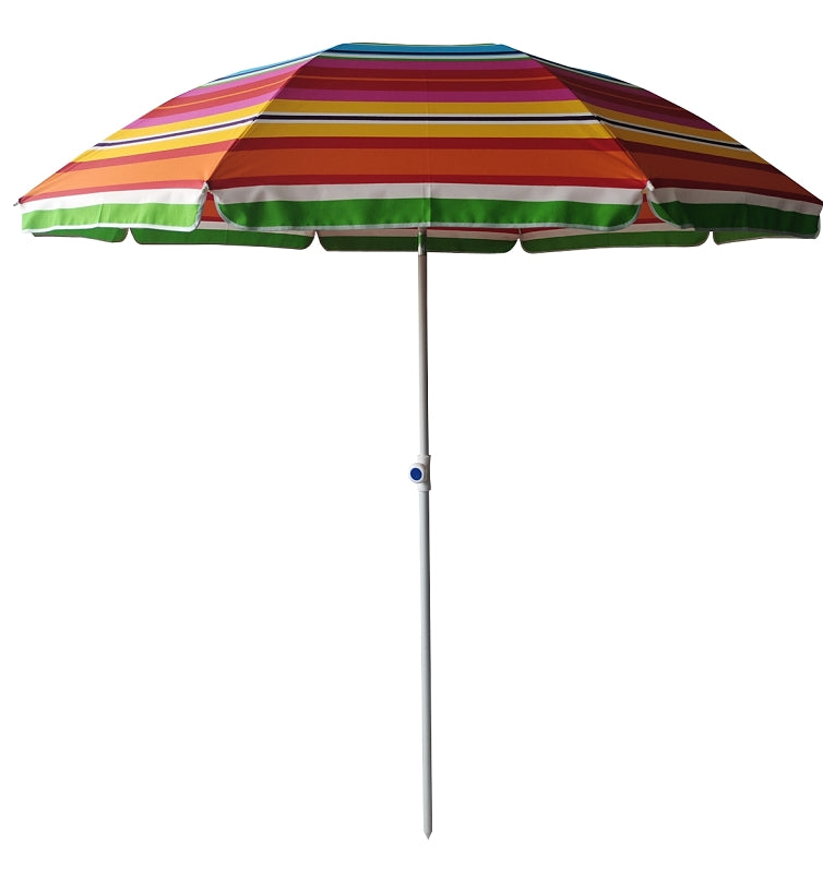 Seasonal Trends JL-004 Beach Umbrella, 82.67 in H, 6.5 ft L Canopy, Round Canopy, Steel Frame, Polyester Fabric