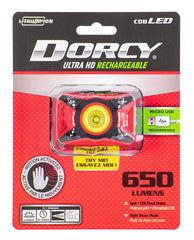 Dorcy Ultra HD 41-4337 Rechargeable Headlamp, 1200 mAh, Lithium-Ion Battery, LED Lamp, 650 Lumens, Flood, Spot Beam, Red