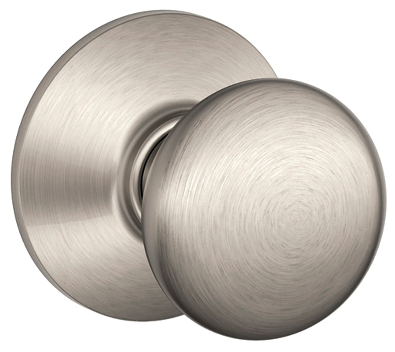 Schlage Plymouth Series F10VPLY619 Passage Knob, Knob Handle, Metal, Satin Nickel, 2-3/8, 2-3/4 in Backset