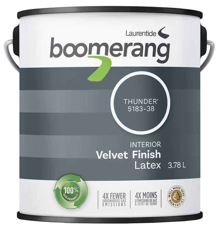 boomerang 5183 Series 5183-38L19 Interior Paint, Velvet Sheen, Thunder, 3.78 L, 40 sq-m Coverage Area