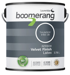 boomerang 5183 Series 5183-38L19 Interior Paint, Velvet Sheen, Thunder, 3.78 L, 40 sq-m Coverage Area