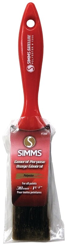 Simms 1300-30 Paint Brush, 1-1/4 in W, Flat Brush, 2-1/4 in L Bristle, Polyester Bristle