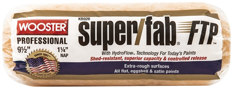 Wooster KR926-9 1/2 Roller Cover, 1-1/4 in Thick Nap, 9-1/2 in L, Fabric Cover, White