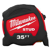 Milwaukee STUD Series 48-22-9735 Tape Measure, 35 ft L Blade, 1-5/16 in W Blade, Steel Blade, ABS Case, Black/Red Case