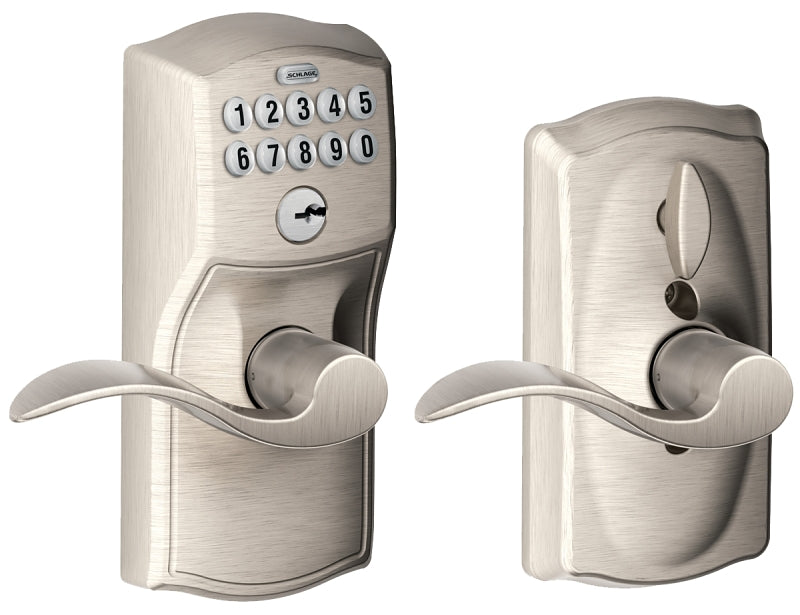 Schlage FE595V CAM/ACC 61 Keypad Lock with Flex-Lock, Wave Design, Satin Nickel, Residential, Grade 2 Grade, Metal, Yes