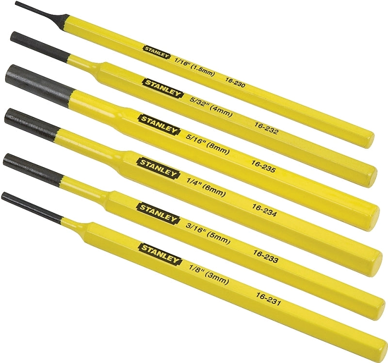 Stanley 16-226 Pin Punch Set, 6-Piece, Steel, Powder-Coated, Yellow