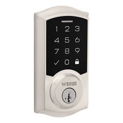 Weiser SmartCode 9GED92700-001 Deadbolt, 2 Grade, Touchpad Key, Zinc, Satin Nickel, 1-3/8 to 1-3/4 in Thick Door