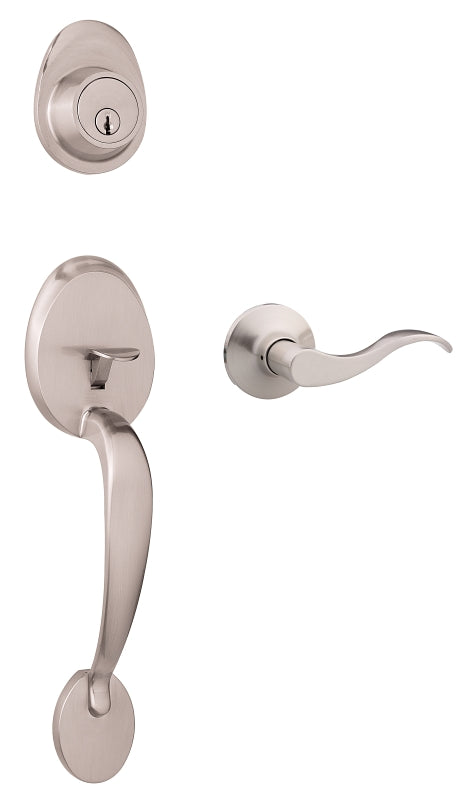 Weiser Daytona x Layton Series 9SH11000-017 Handleset, 3 Grade, Satin Nickel, 2-3/8 to 2-3/4 in Backset, 5-Pin Keyway