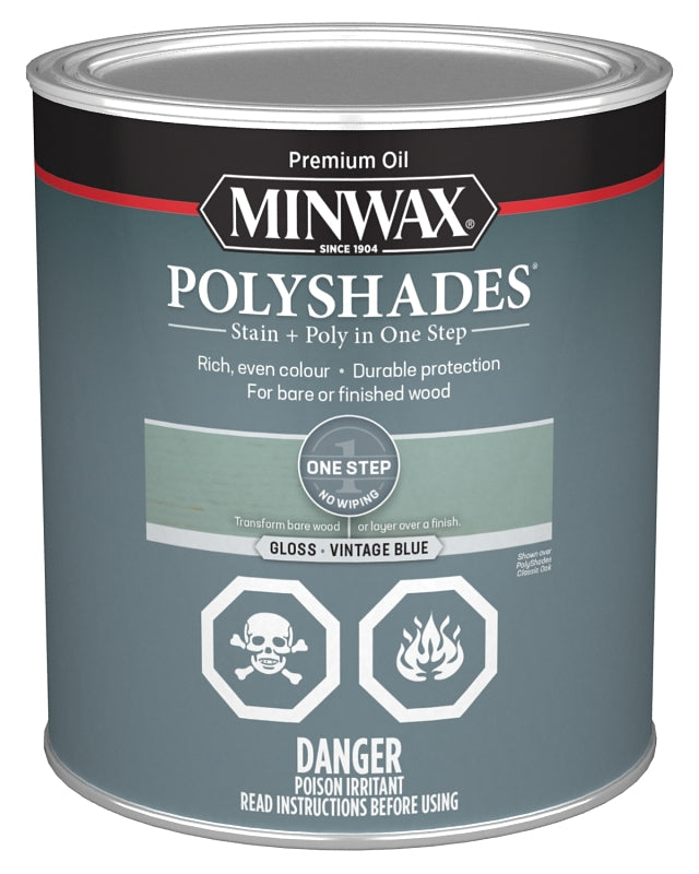 Minwax PolyShades CM6149444 Stain, Gloss, Vintage Blue, 1 qt